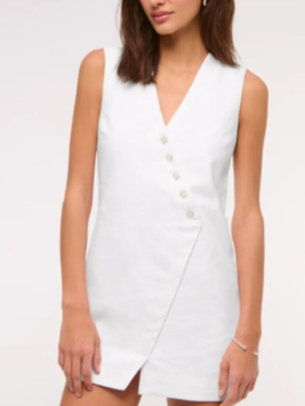 Abercrombie & Fitch Linen Blend V-Neck Button Mini Dress